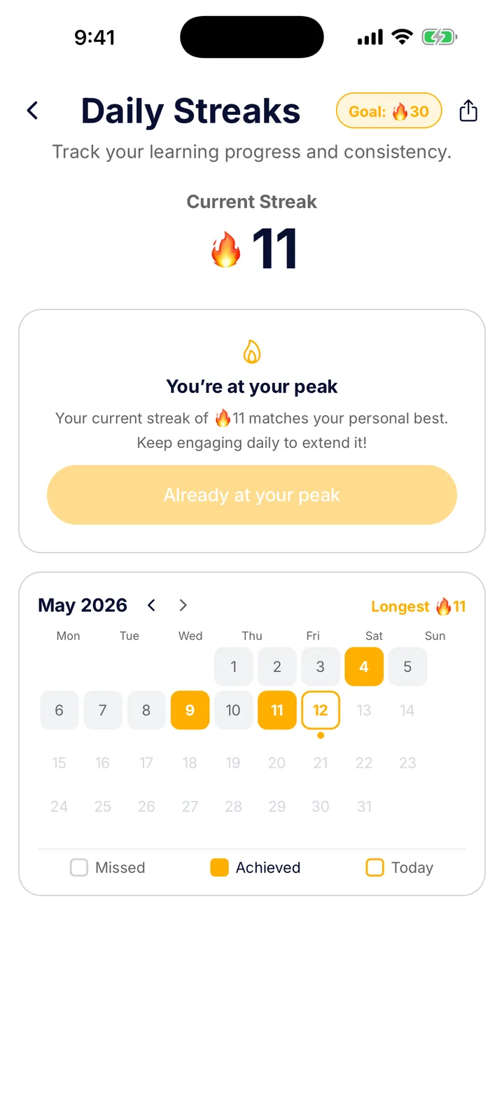 Streak calendar